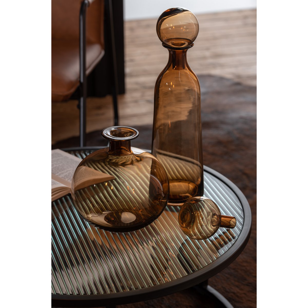 J-Line decoratie Fles + Stop Effen Hoog - glas - bruin - large