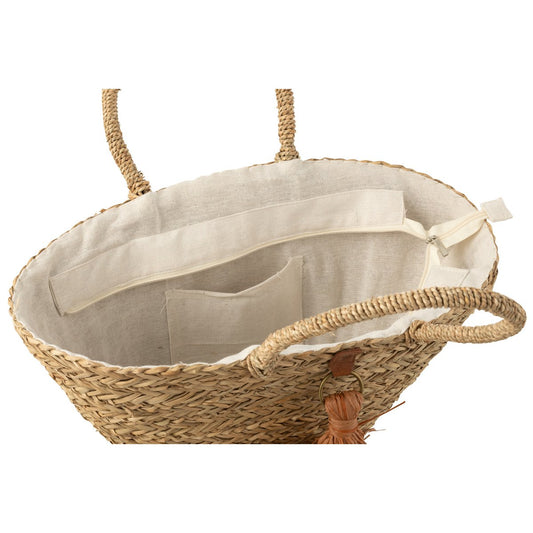 Strandtas Kwasten zeegras/raffia bruin