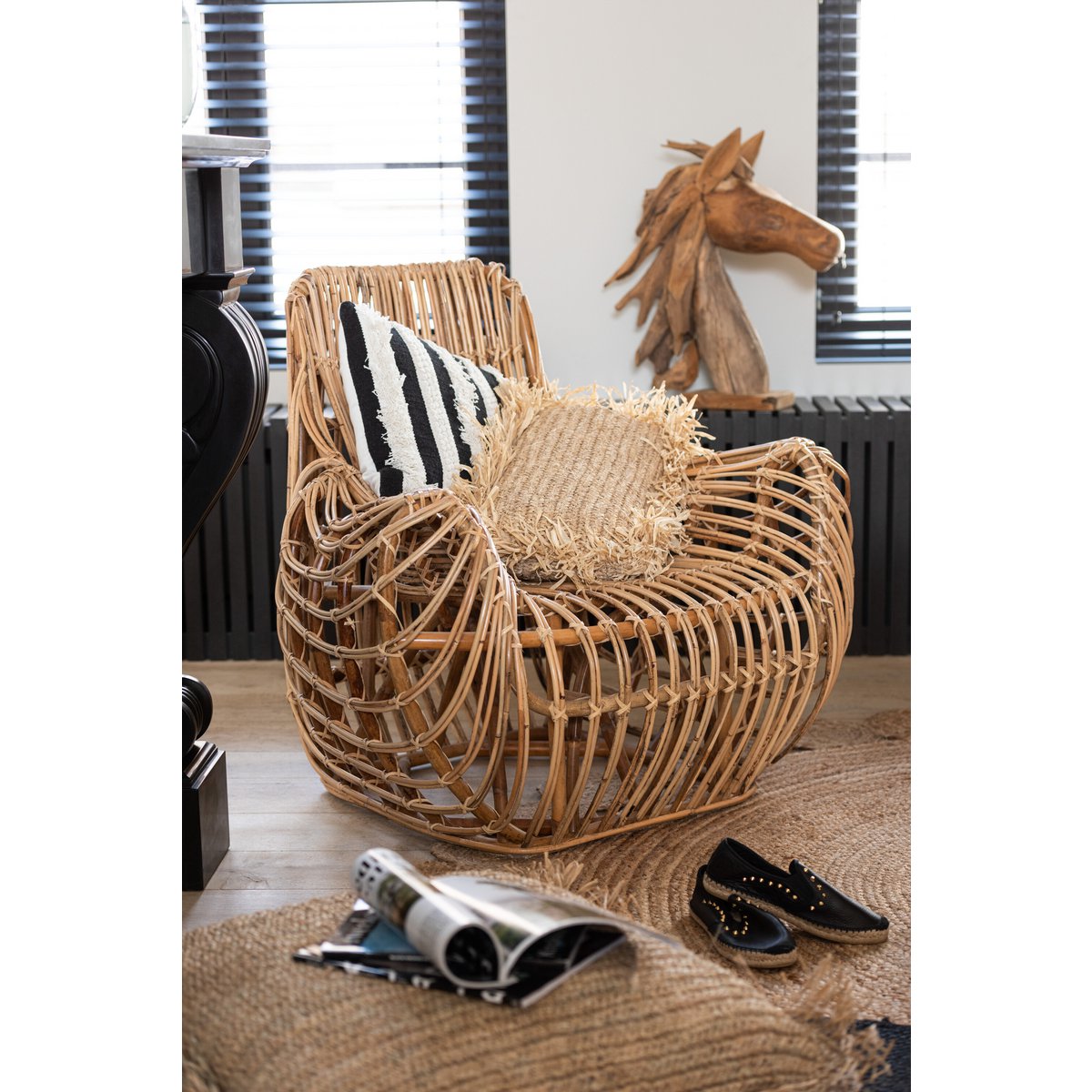 J-Line kussen Vierkant Raffia - jute - naturel - small