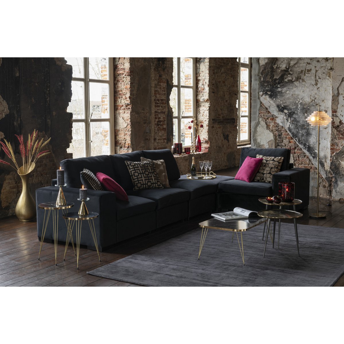 J-Line vaas Olivia - aluminium - goud - large - 77 cm hoog
