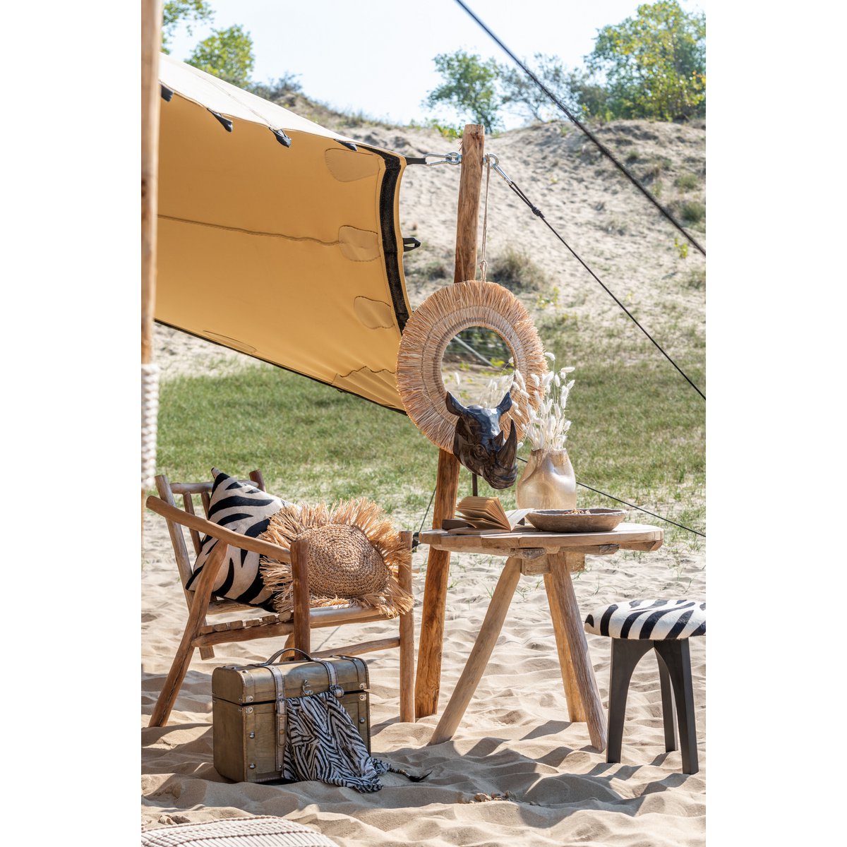 J-Line Kussen Rond Riet Raffia - jute - naturel
