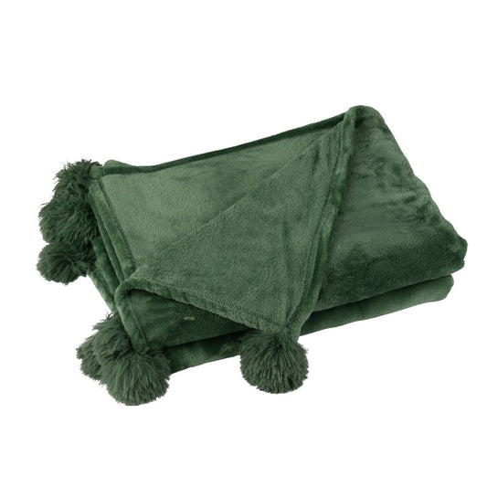 J-Line Plaid Pompom donkergroen