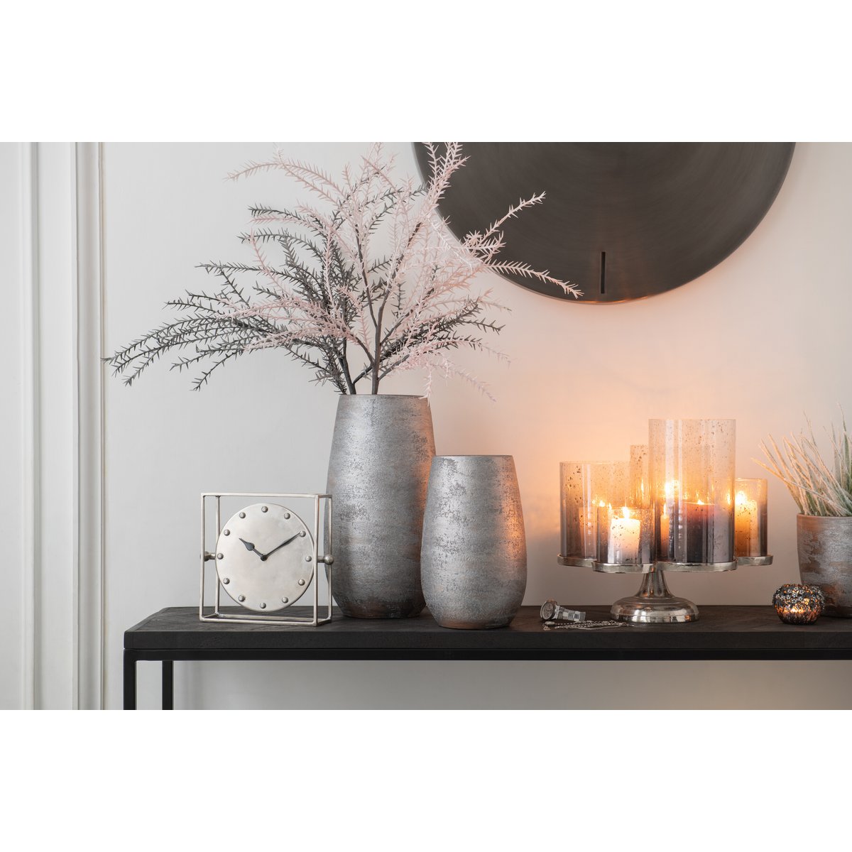 J-Line Vaas Oneffen Ruw Keramiek Zilver Large - 41 cm hoog