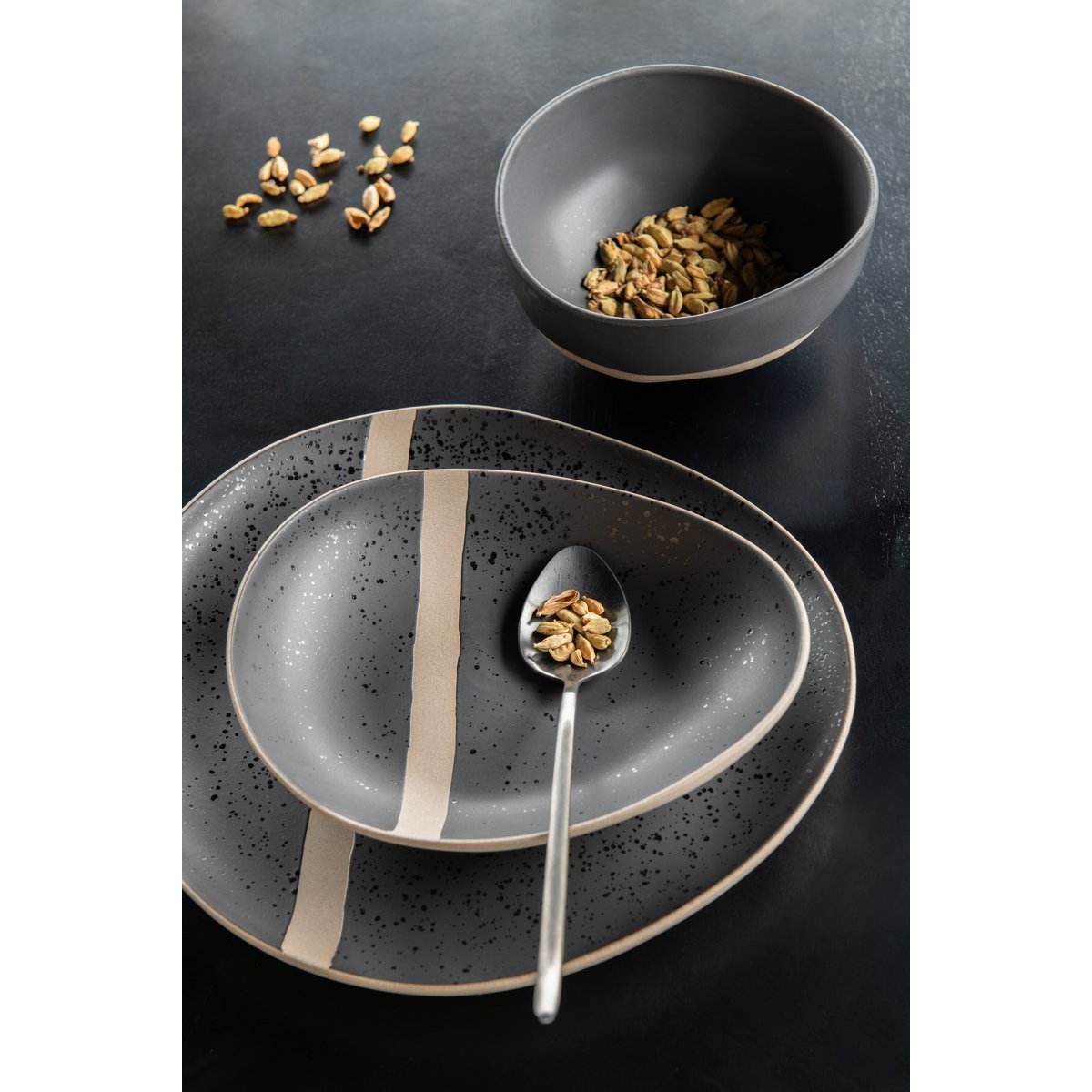 Bord Keramiek zwart/taupe large