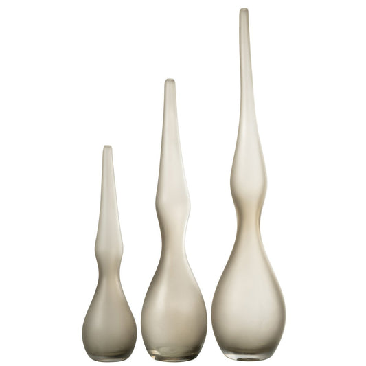 J-Line vaas Yara Gebogen Fluit - glas - greige - 3 stuks - 64 cm hoog