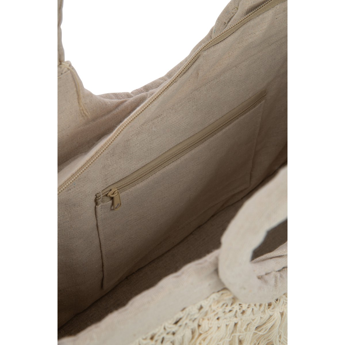 J-Line Strandtasche Fransen geflochten Seegras Nass/Creme