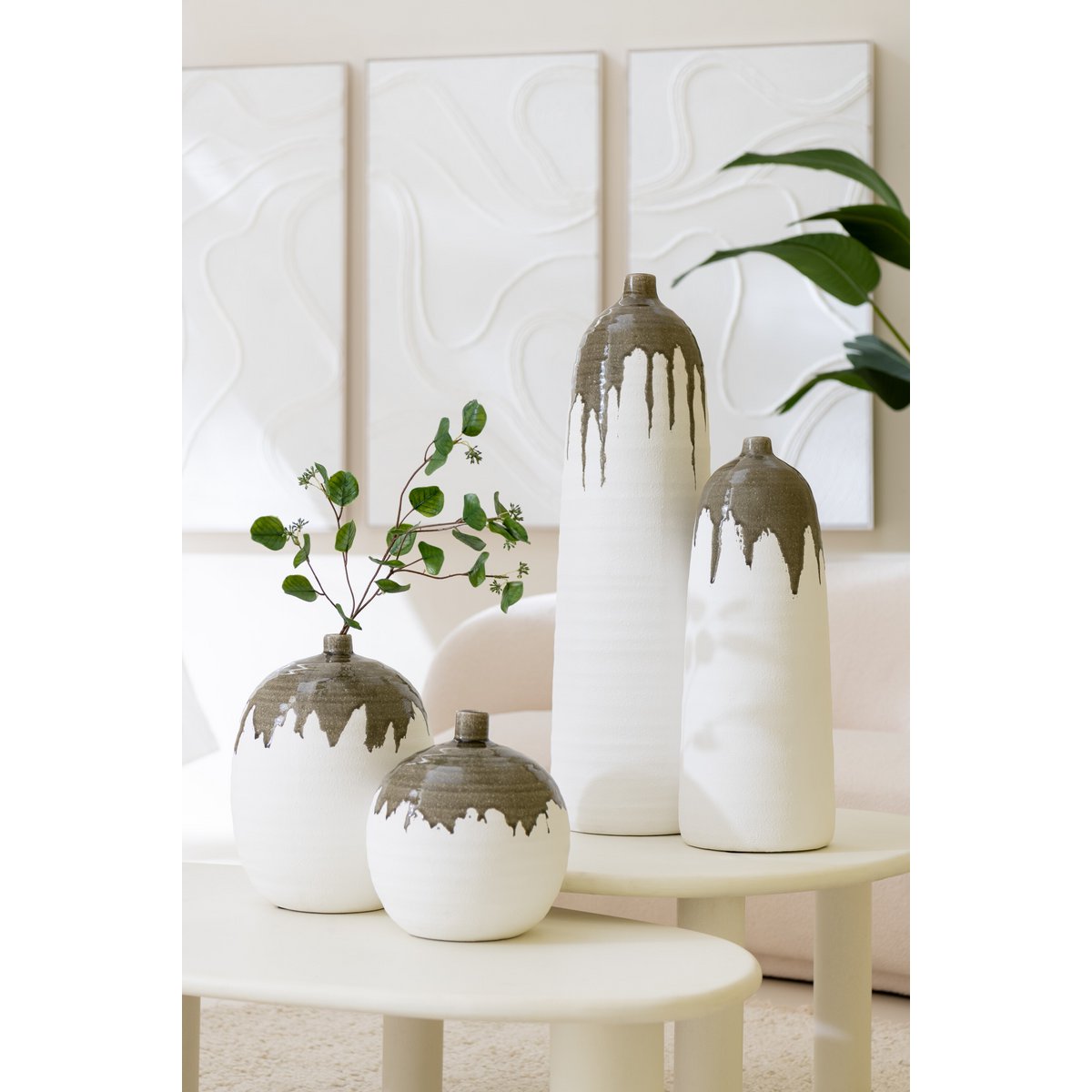 J-Line vaas Olea Fles - olijfgroen/wit - small - Ø 23 cm