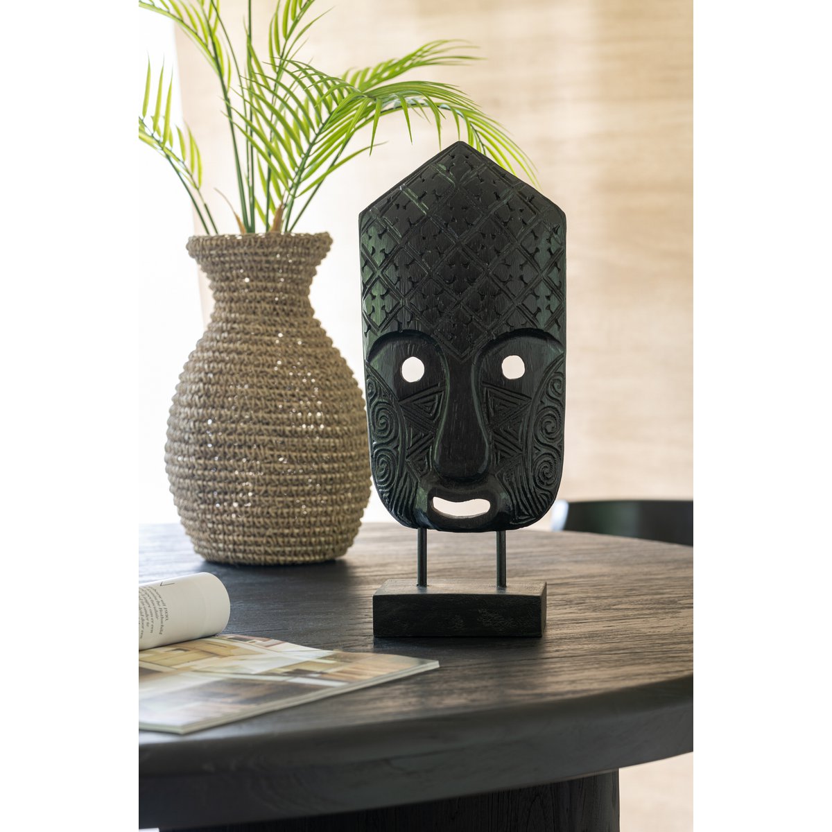 J-Line masker op voet Op Voet Albasia- hout - zwart - large