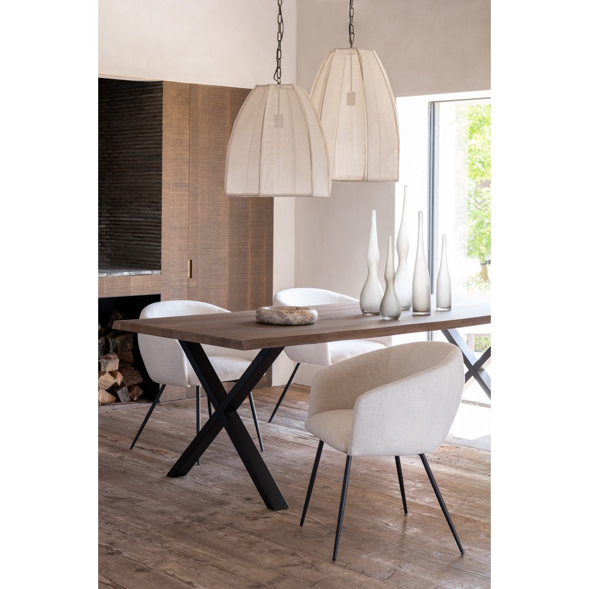 J-Line vaas Yara Gebogen Fluit - glas - greige - 3 stuks - 64 cm hoog