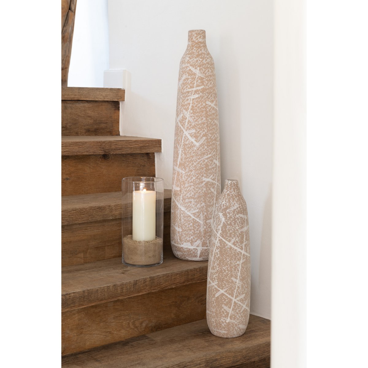 J-Line vaas Dune Smal - keramiek - beige/wit - large - 69.5 cm hoog