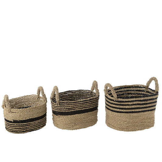 J-Line Set Van Drie Manden Aline Raffia Zwart/Naturel