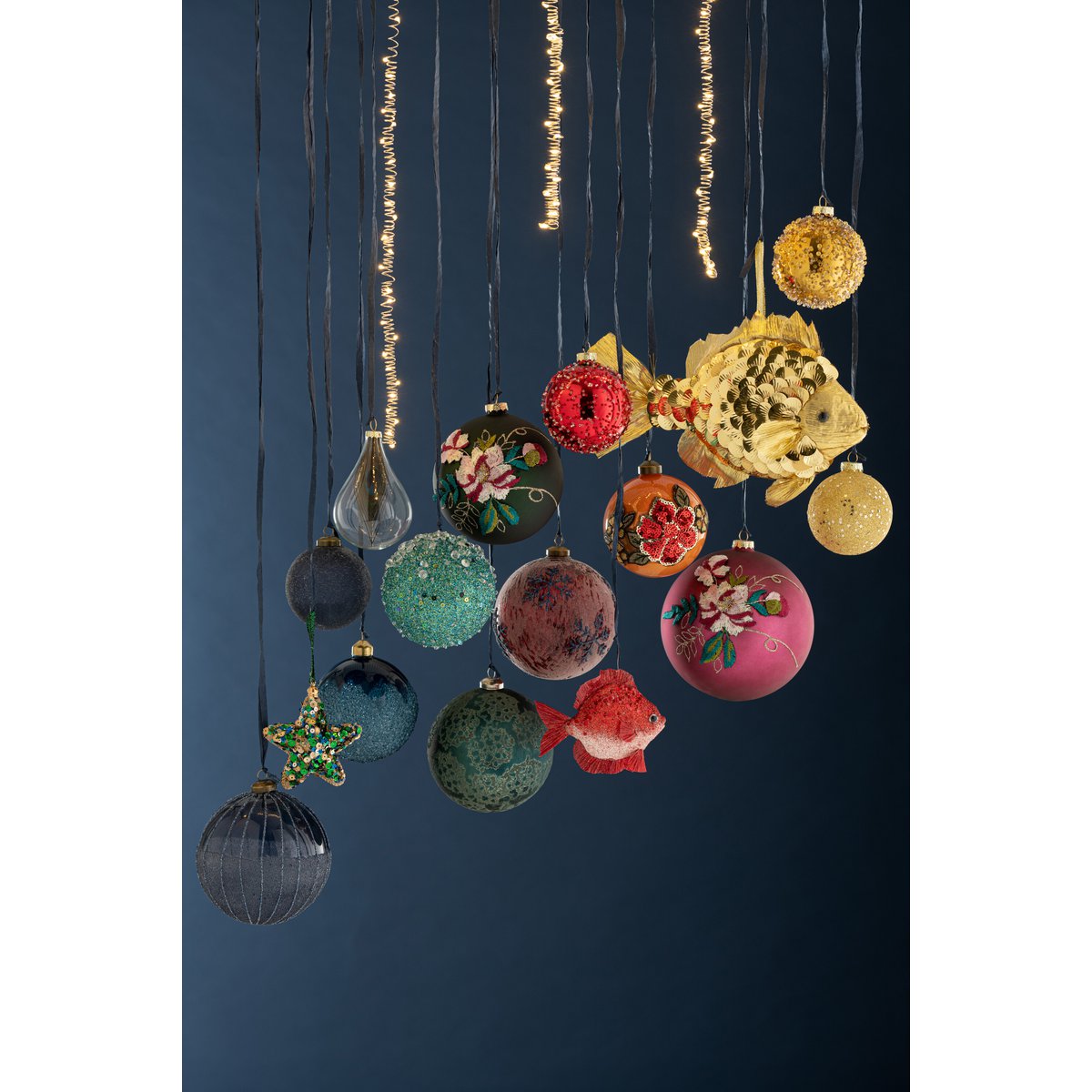 Set van 6 kerstballen Druppel Pauwenveer small