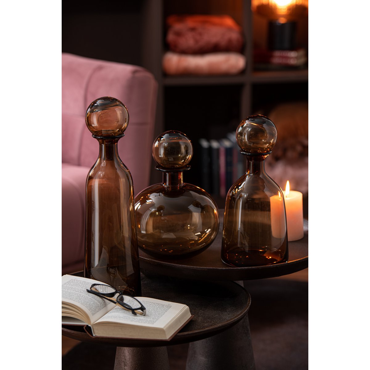 J-Line decoratie Fles + Stop Effen Hoog - glas - bruin - large