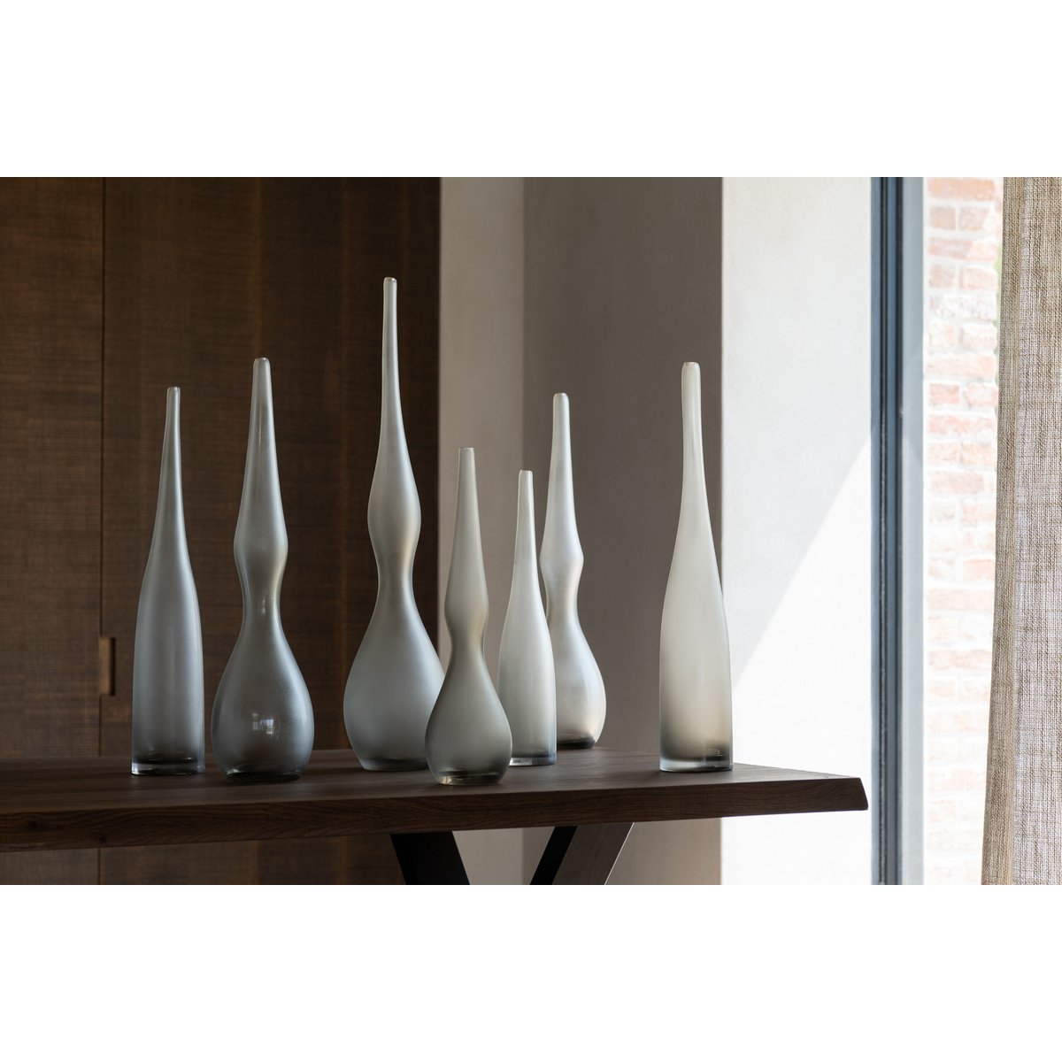 J-Line vaas Yara Gebogen Fluit - glas - greige - 3 stuks - 64 cm hoog