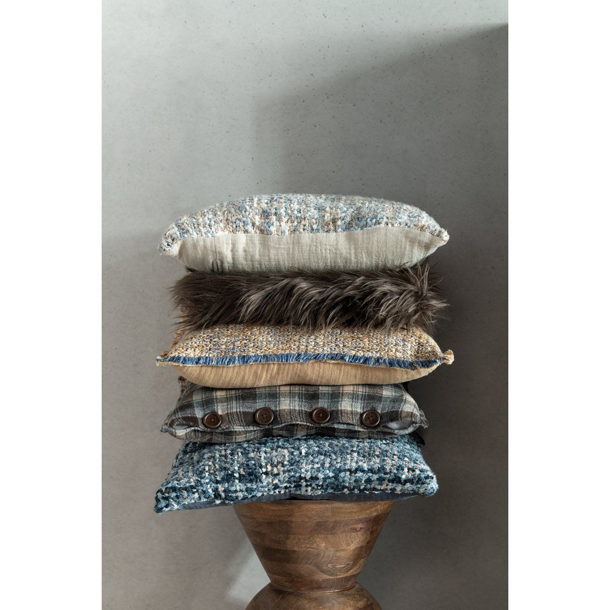 Kussen Tweed blauw/wit