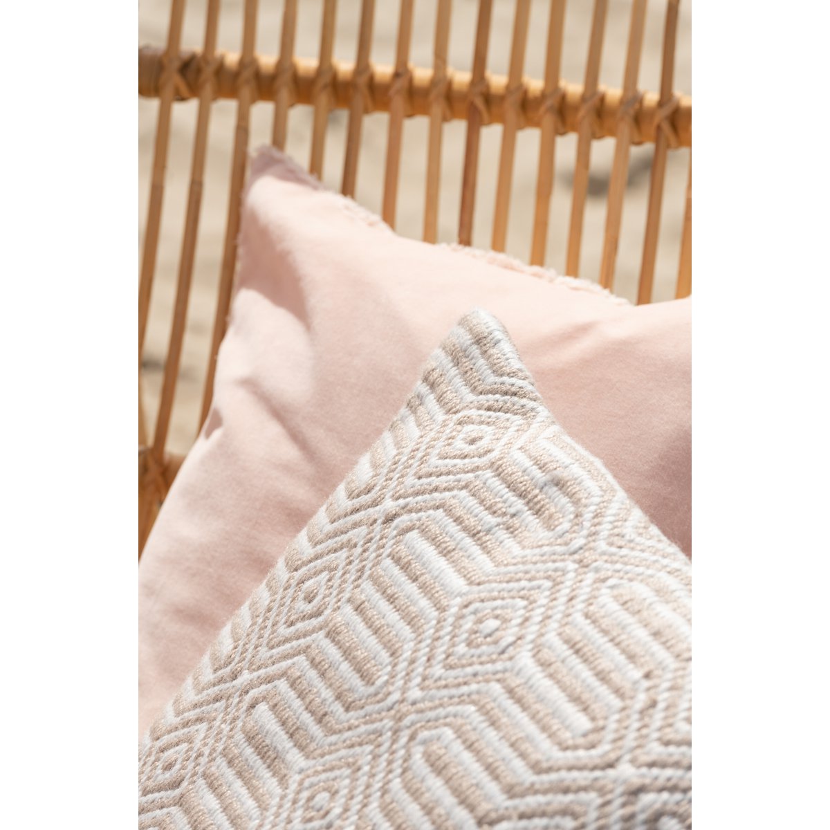 J-Line kussen Ibiza - polyester - naturel/wit