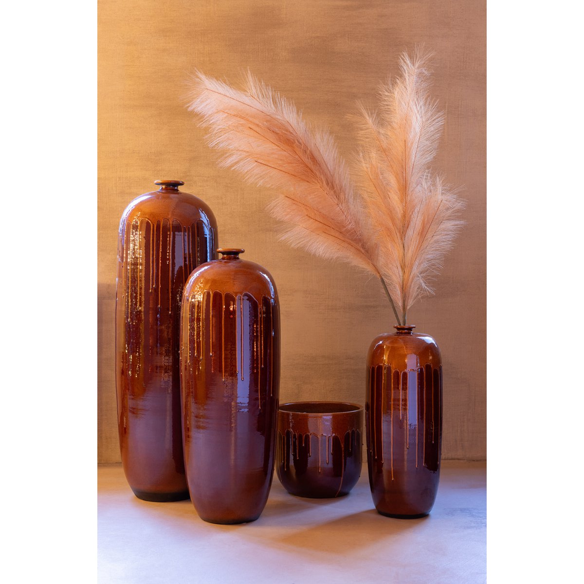 J-Line vaas Lee Blinkend - terra - bruin/oranje - large - 95 cm hoog
