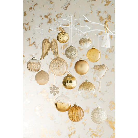 Set van 4 kerstballen Parels Glitter goud large