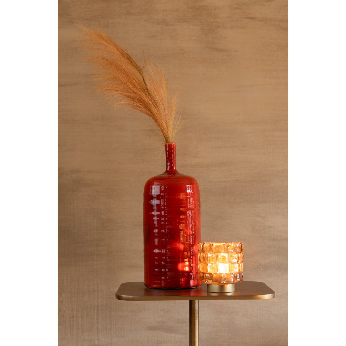 Theelichthouder Vierkant Mozaiek cognac small