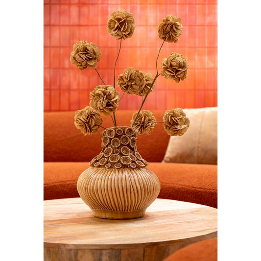 Bloem Tak Eva met 5 pompoms maïsgeel