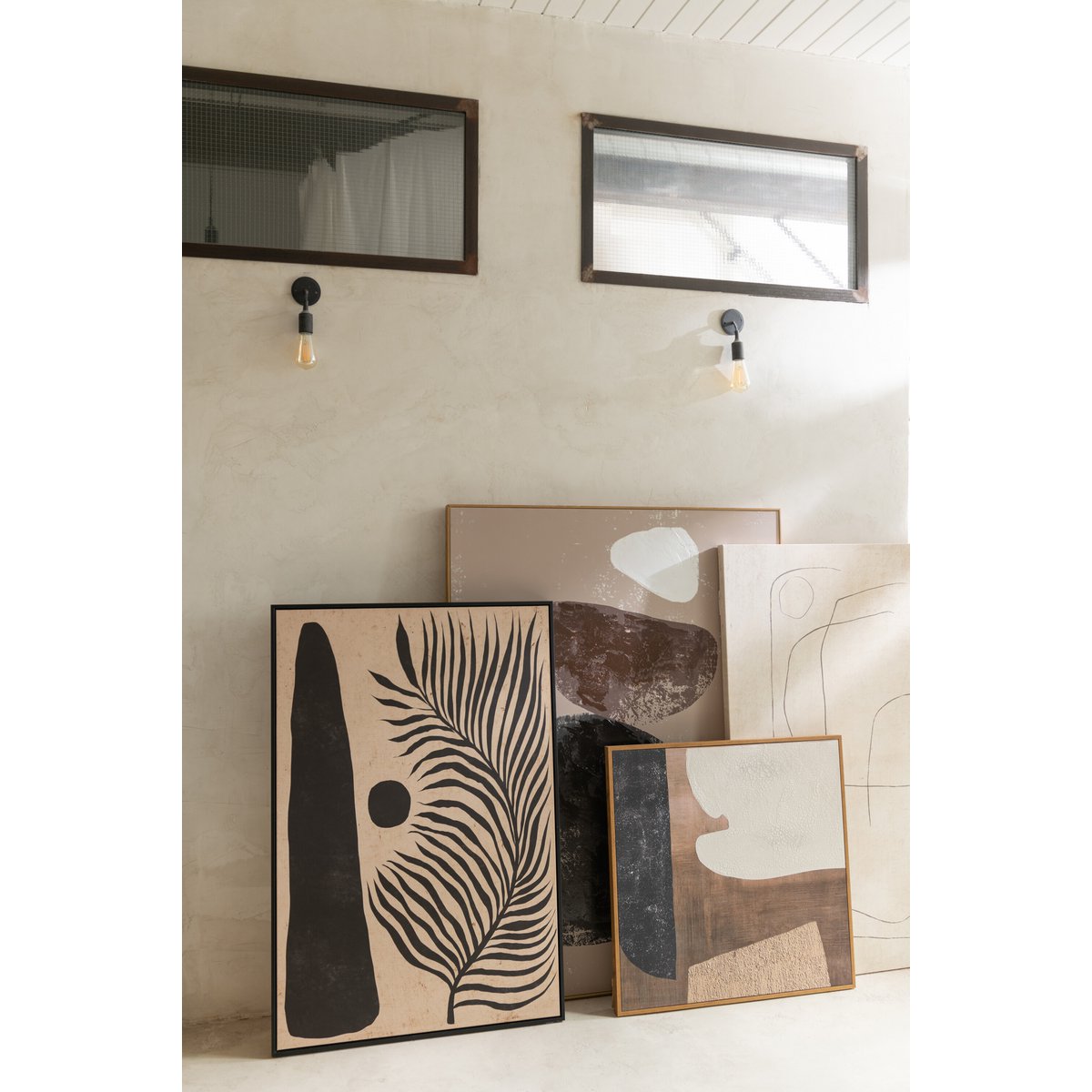 J-Line Rahmen Blatt Abstrakt Holz/Canvas Braun/Schwarz