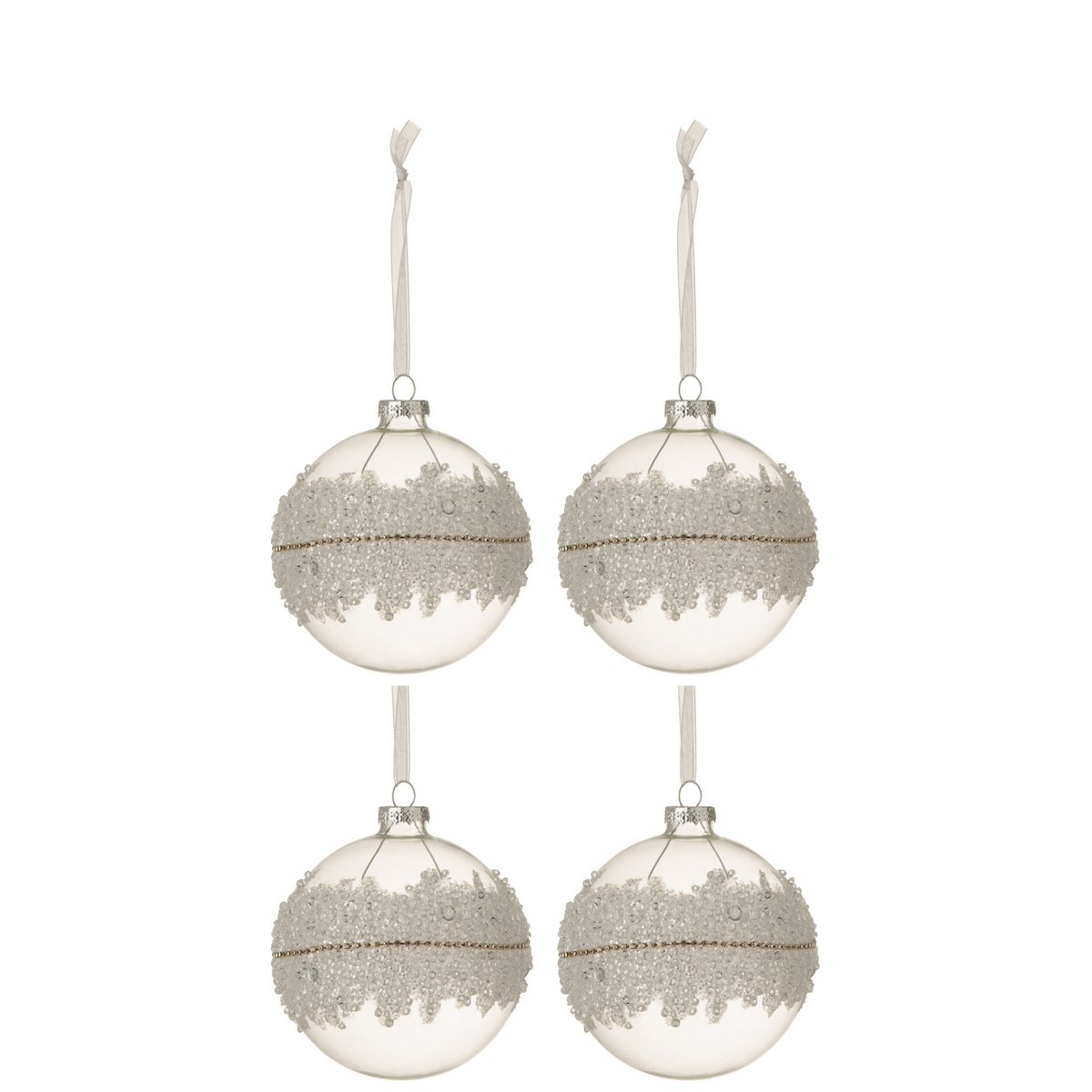 J-Line Doos Van 4 Kerstballen Suiker Midden Diamanten Lijn Glas Klaar Medium