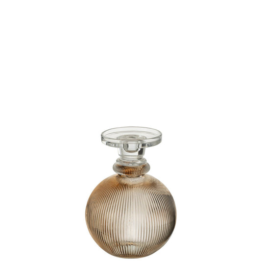 J-Line Kandelaar/Vaas Malik Rond Glas Taupe/Transparant