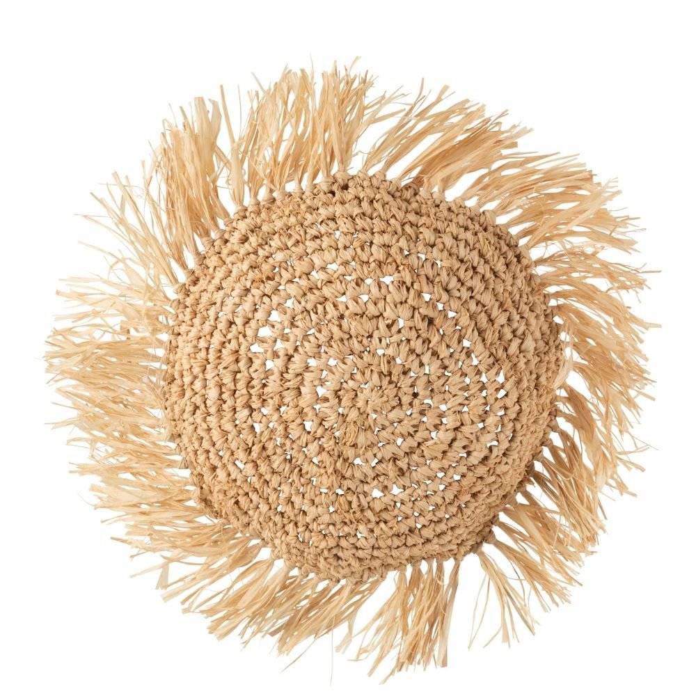 J-Line Kussen Rond Riet Raffia - jute - naturel