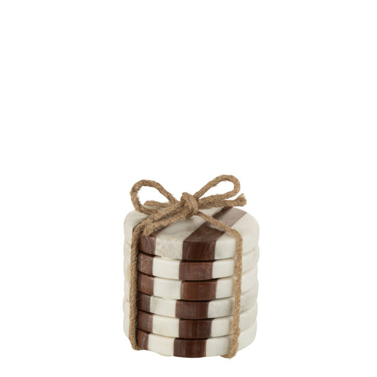 J-Line Marmer onderzetter - steen - wit/ bruin