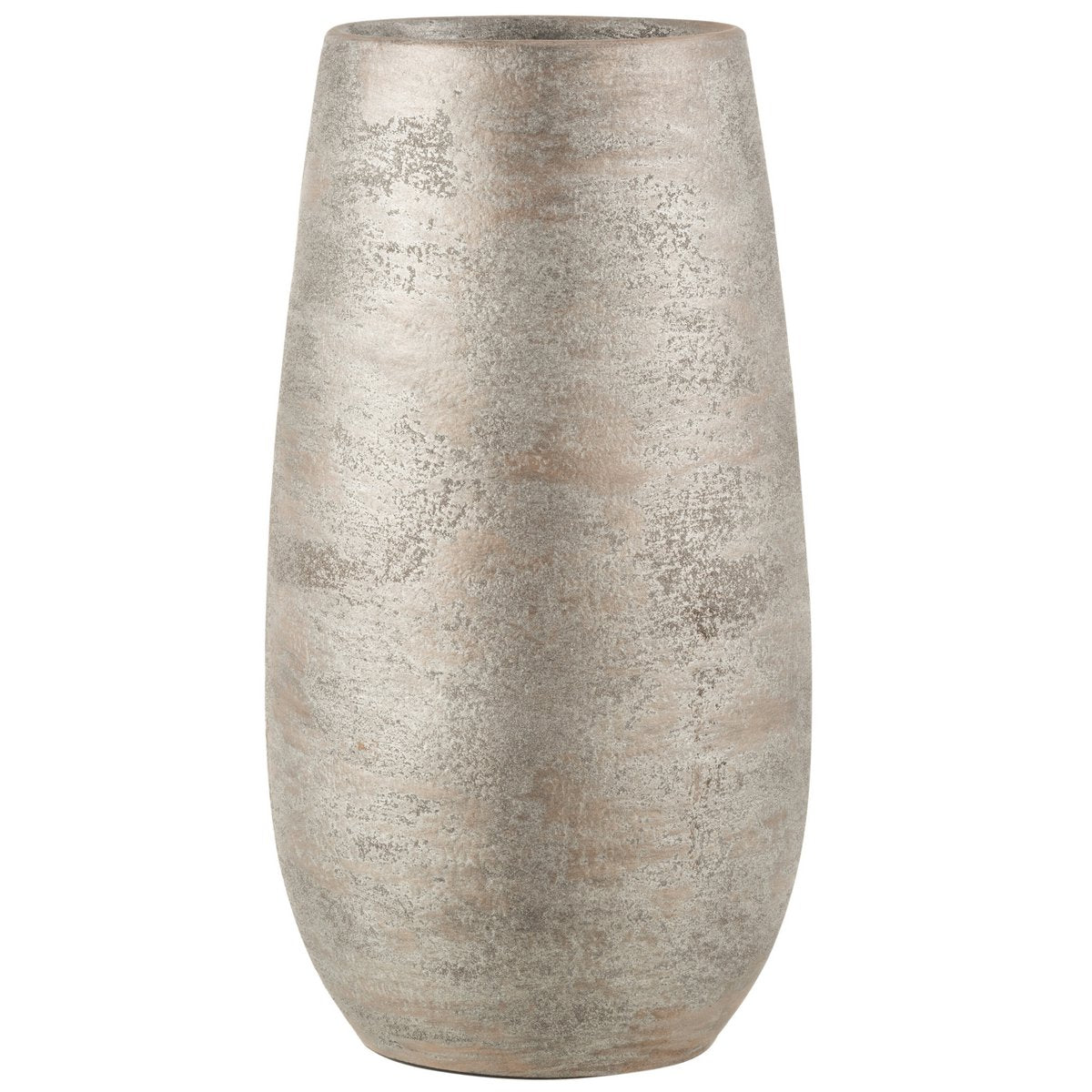 J-Line Vaas Oneffen Ruw Keramiek Zilver Large - 41 cm hoog