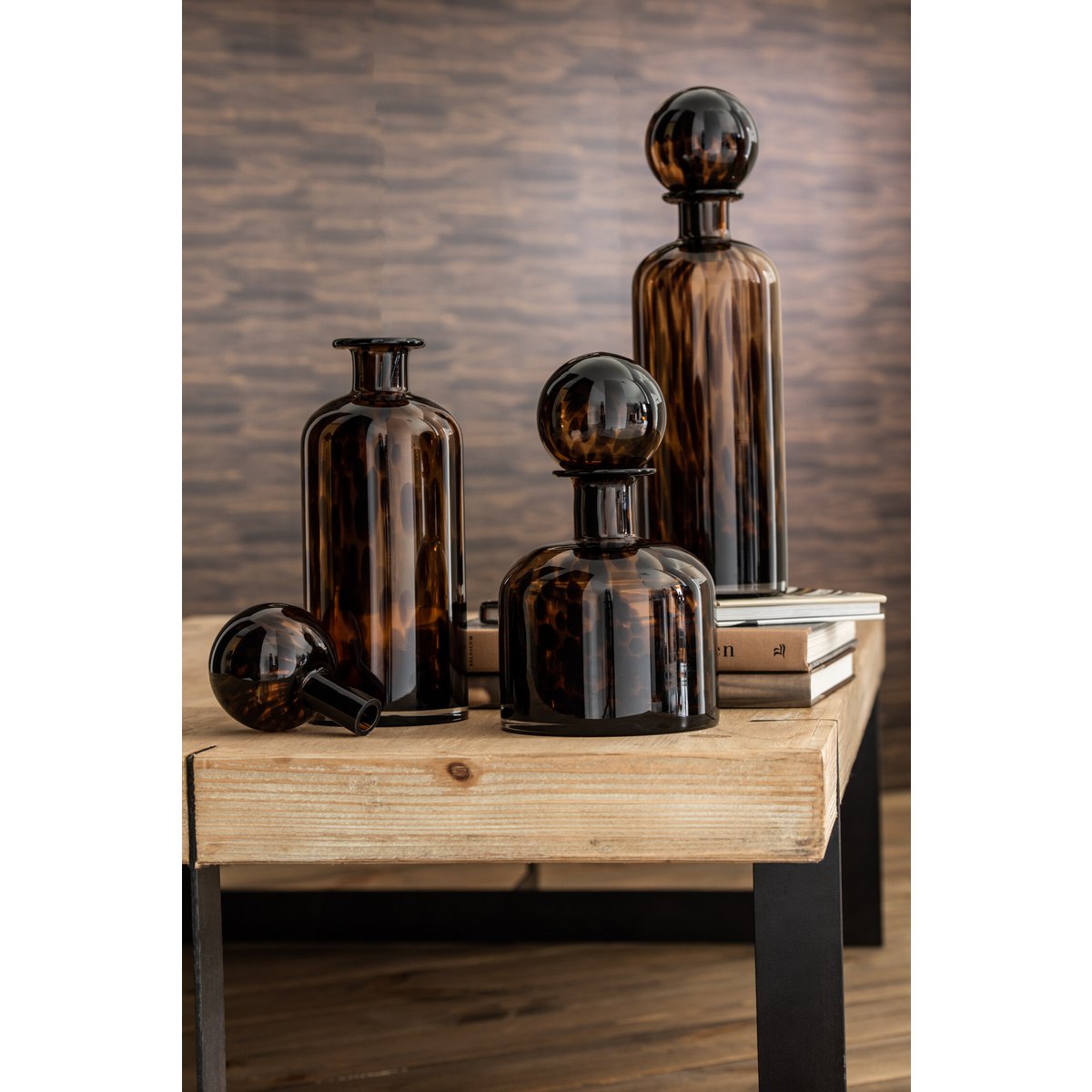 J-Line decoratie Fles + Stop Spikkel - glas - bruin/zwart - small