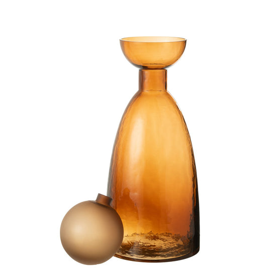 J-Line vaas Fles + Dop Yoko - glas - bruin - large - 43 cm hoog