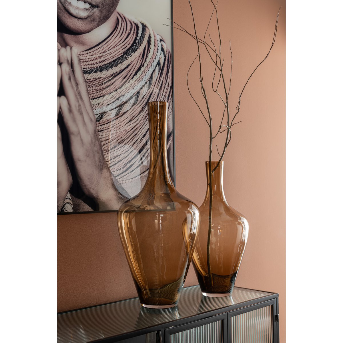 J-Line vaas Joni - glas - amber - large - 70 cm hoog