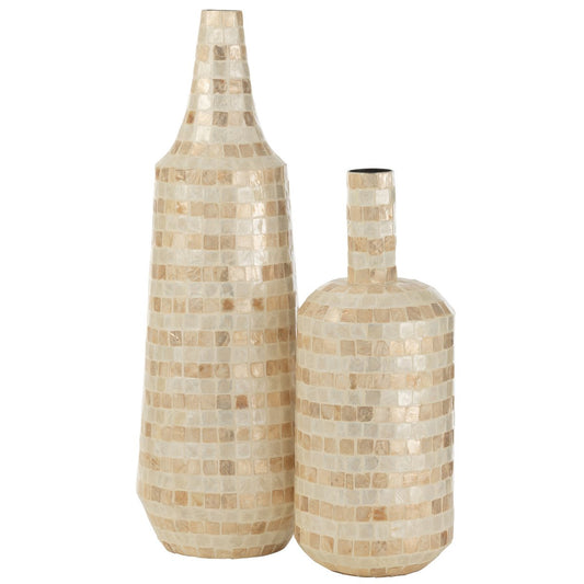J-Line vaas Lang Mosaic - schelpen/bamboe - beige - 70 cm hoog