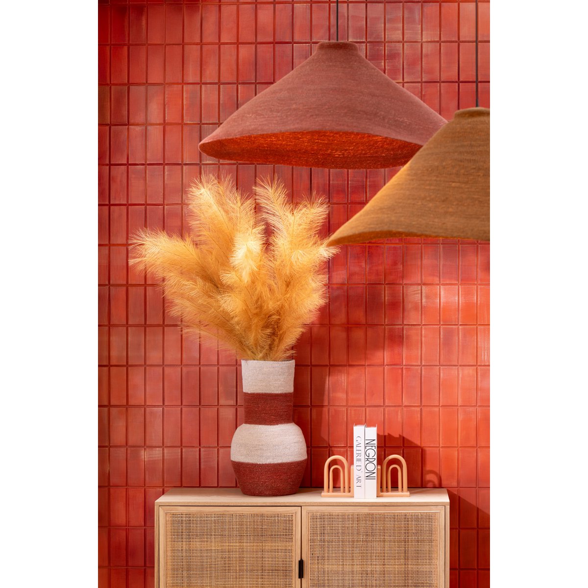 Vaas Strepen zeegras naturel/terracotta