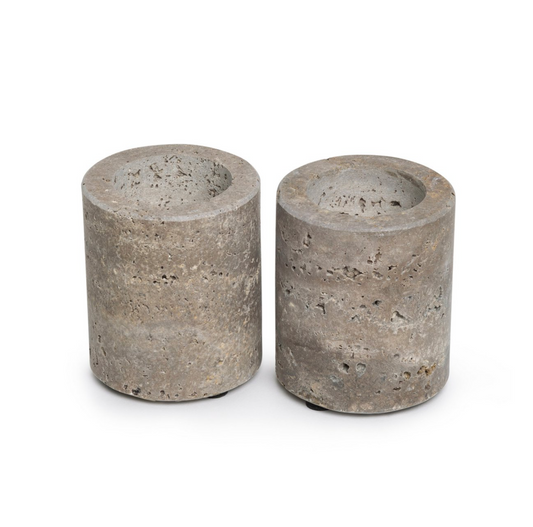 Titanium travertine waxinelichthouder M Ø6x7cm