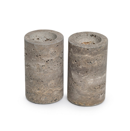 Titanium travertine waxinelichthouder L Ø6x10cm