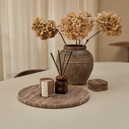 Titanium travertine dienblad rond 40cm