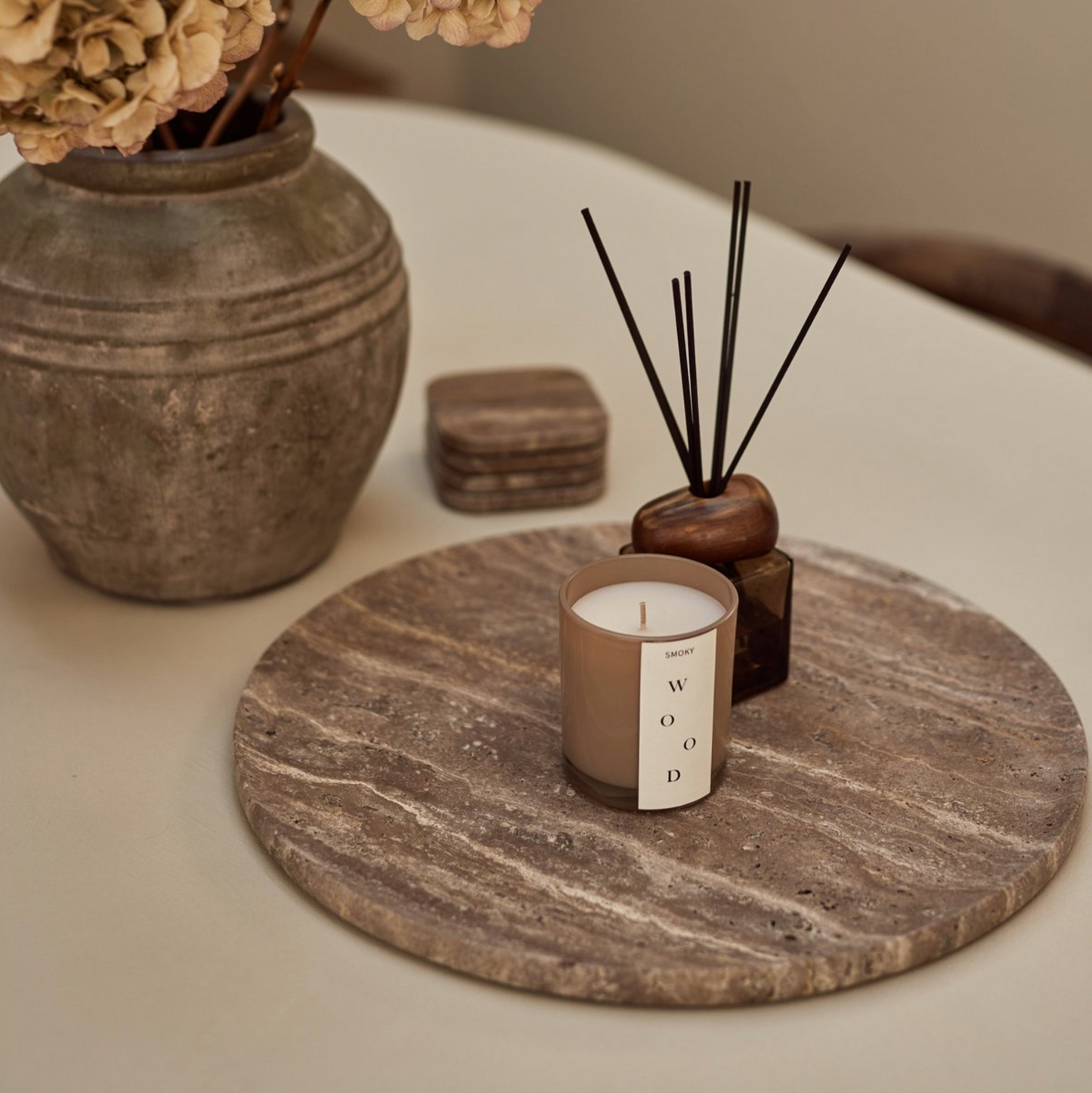 Titanium travertine dienblad rond 40cm