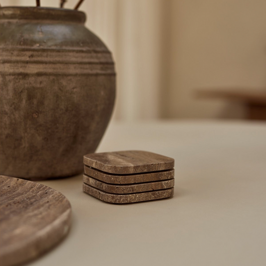 Titanium travertine onderzetter - set van 4 stuks
