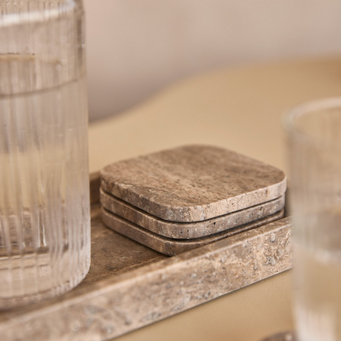 Titanium travertine onderzetter - set van 4 stuks