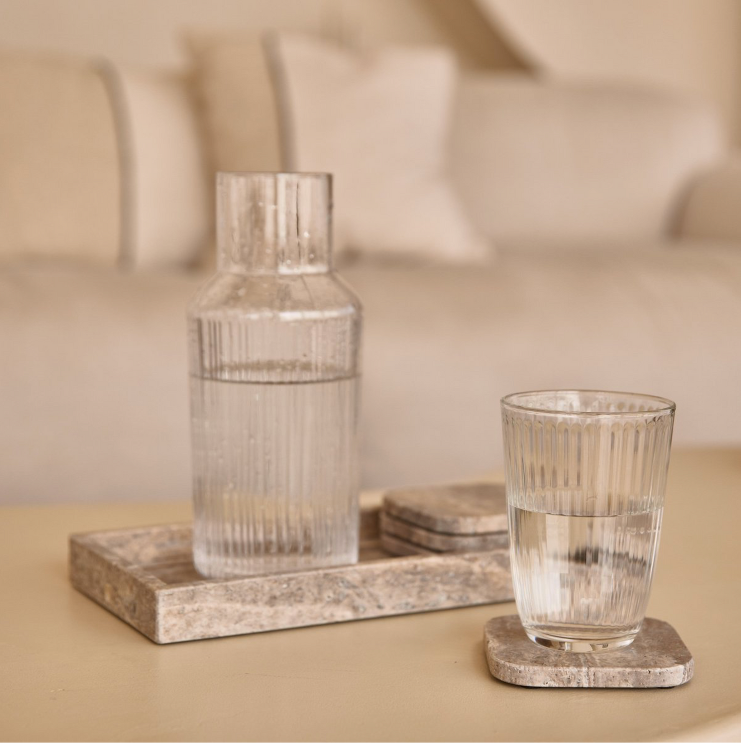 Titanium travertine onderzetter - set van 4 stuks