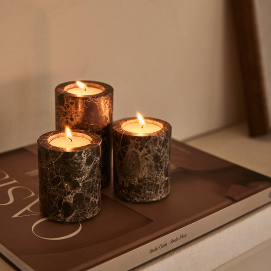 Marmer Waxinelichthouder M Ø6x7cm bruin