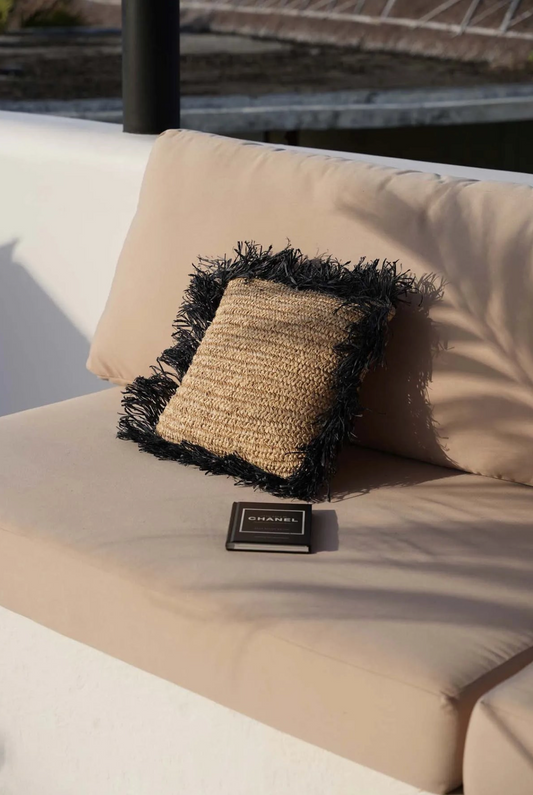 De Raffia Kussenhoes Vierkant - Naturel Zwart - 40x40