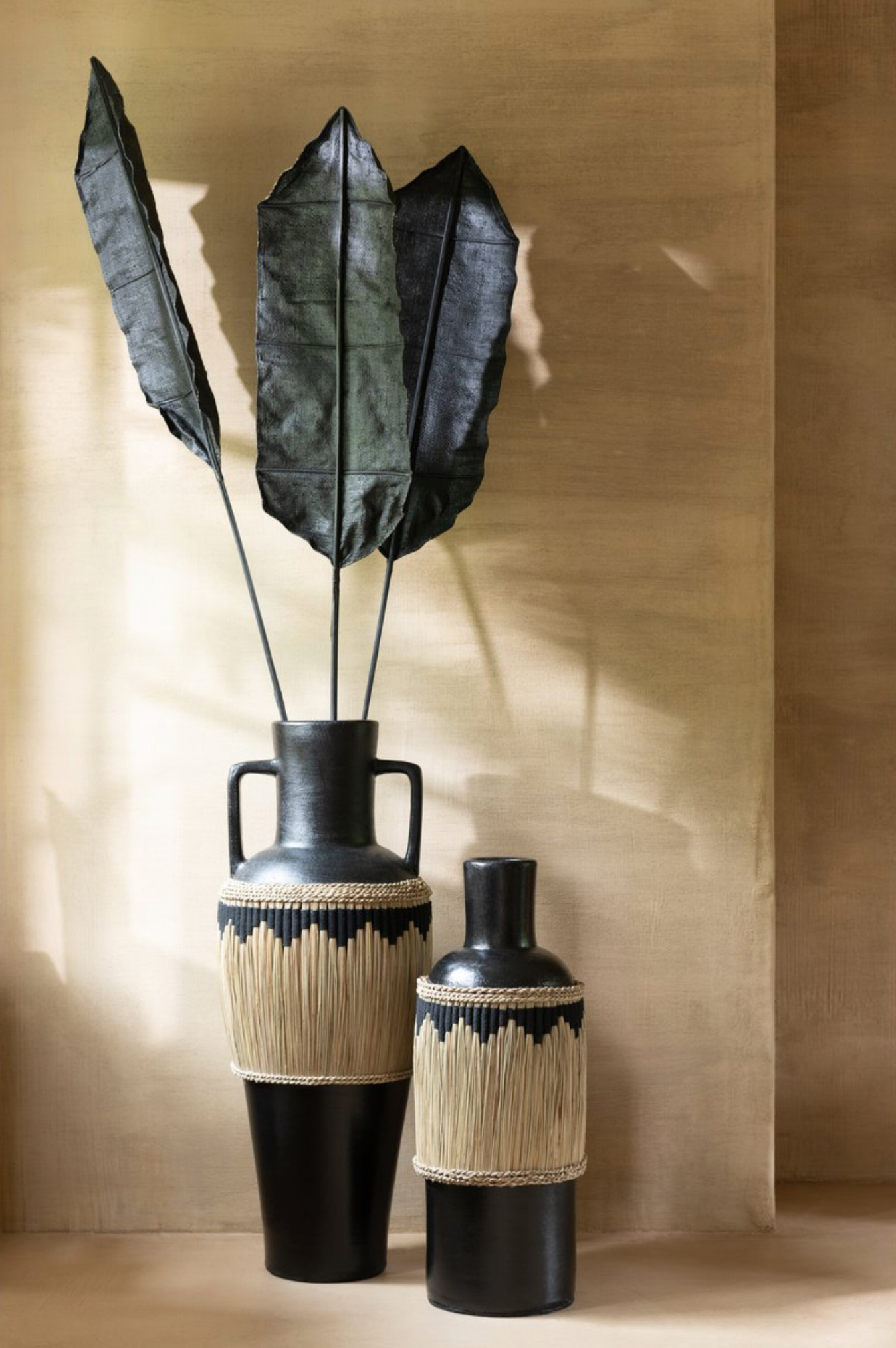 Vaas Motief met handvaten terracotta/gras zwart/naturel