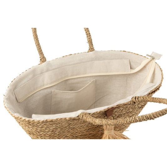 Strandtas Kwasten zeegras/raffia naturel