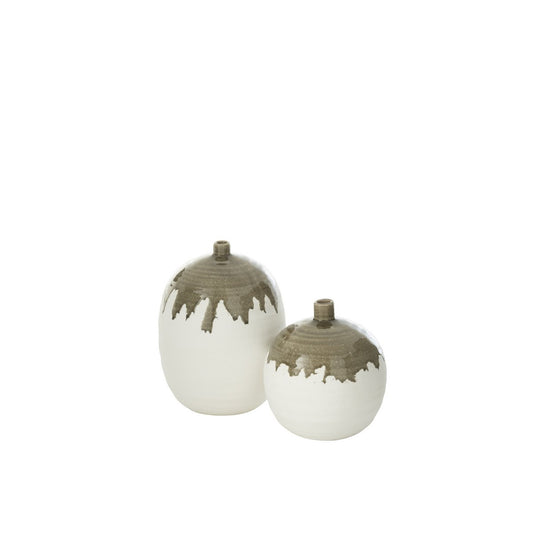 J-Line vaas Olea Fles - olijfgroen/wit - small - Ø 23 cm