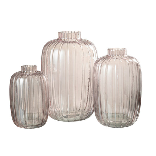J-Line vaas Strepen - glas - roze - large - 30 cm hoog