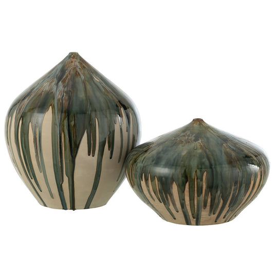 J-Line vaas Hoog Verf - keramiek - naturel/groen - 45 cm hoog