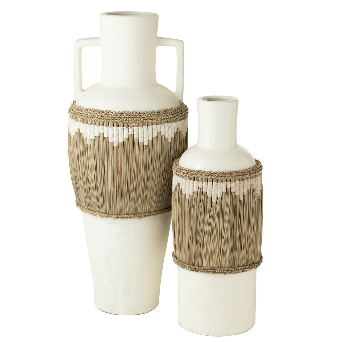 Vaas Motief met Handvaten terracotta/gras wit/naturel
